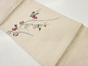 菊に草模様刺繍名古屋帯